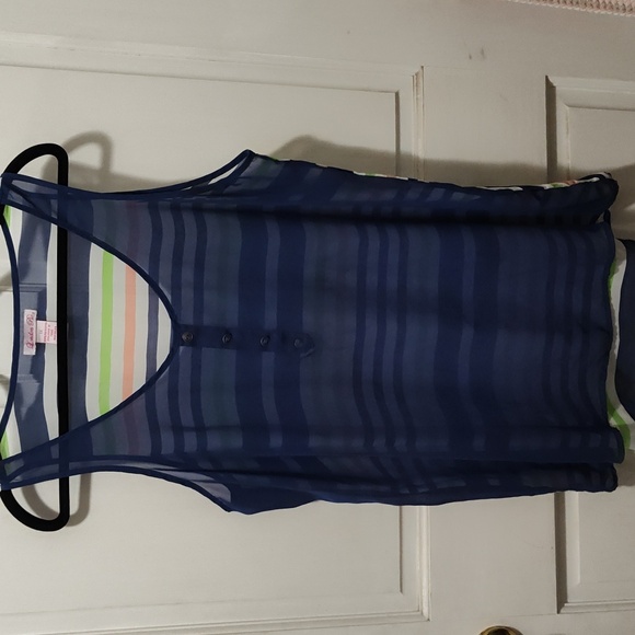 Blue sheer n stripes tank top - Picture 1 of 3